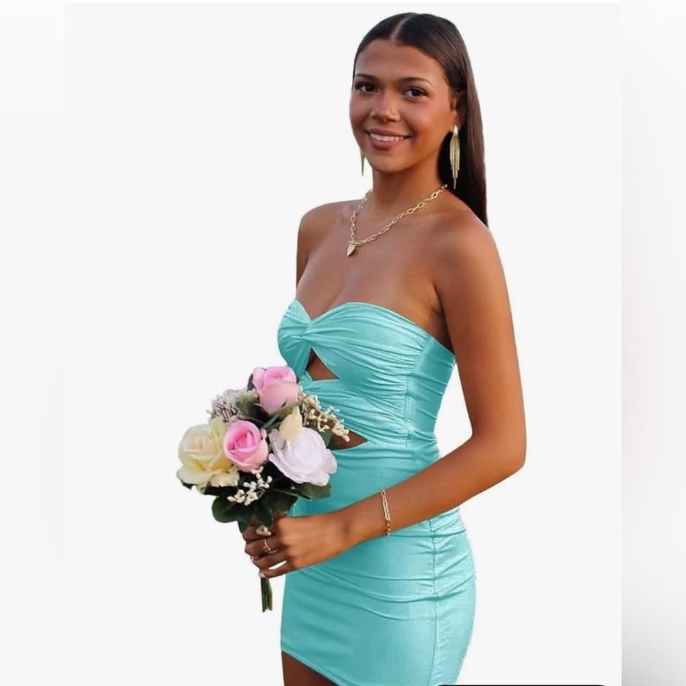 Elegant Mint green Strapless Dress